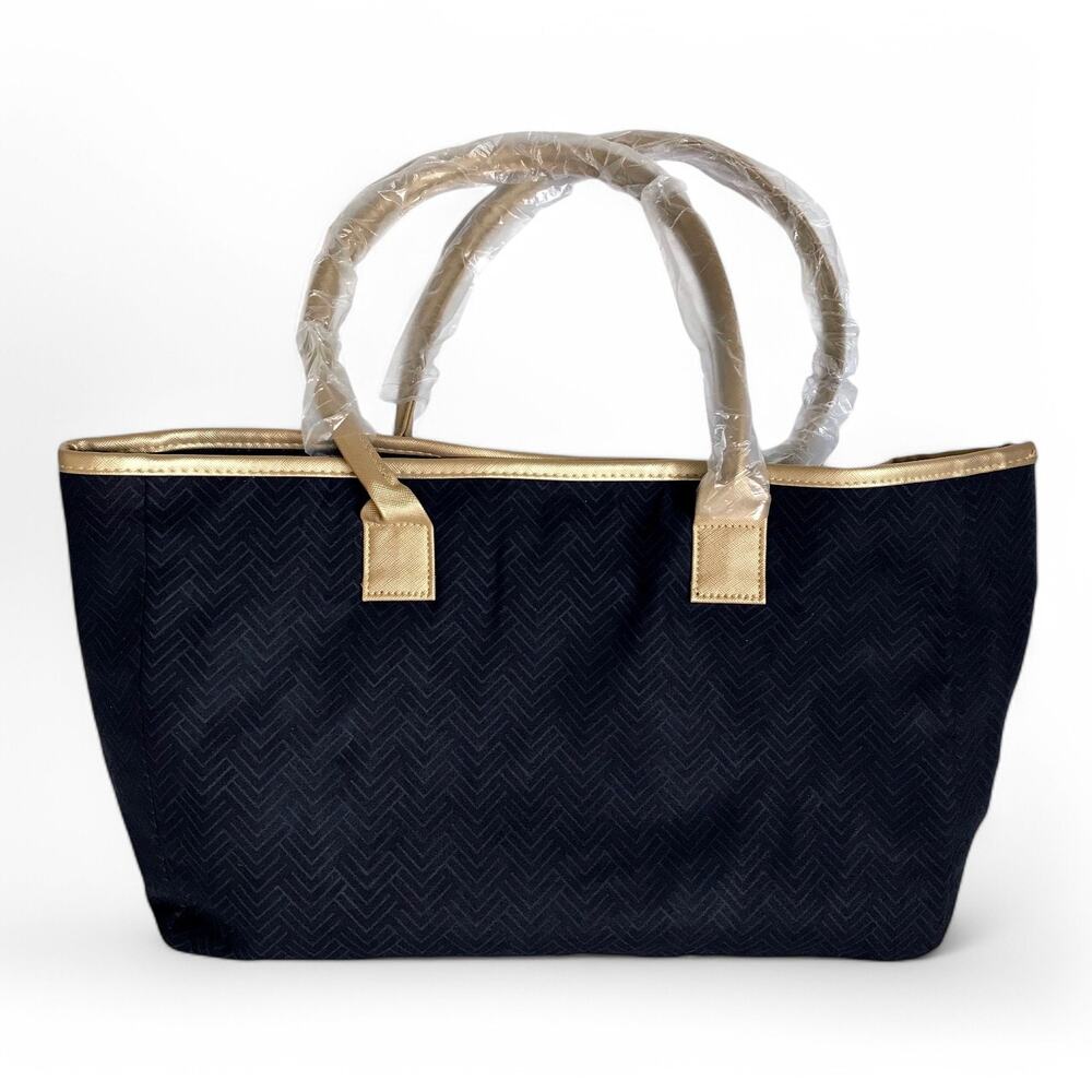 Yankee Candle Tote Bag Black Gold Trim Purse Snap Close Fabric Shopper